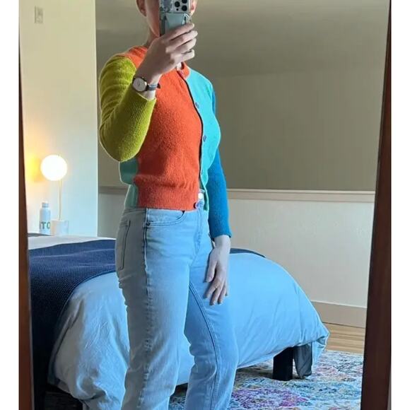 Simon Miller Blue Colorblock Cardigan Sweater SMALL Alpaca Wool Whimsical $365 - Picture 3 of 12